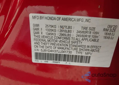 2020 Acura Mdx from USA, damaged, VIN 5J8YD4H37LL041730